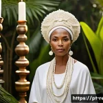 Home 21 종교와 여성 역사와 현재 - A dignified and serene female spiritual leader from Afro-Brazilian religion, dressed in traditional ...