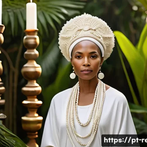 Home 33 종교와 여성 역사와 현재 - A dignified and serene female spiritual leader from Afro-Brazilian religion, dressed in traditional ...
