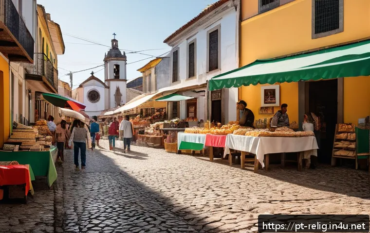 종교적 커뮤니티의 경제적 기여 - A bustling Brazilian religious fair scene in a small town near a historic church, featuring diverse ...
